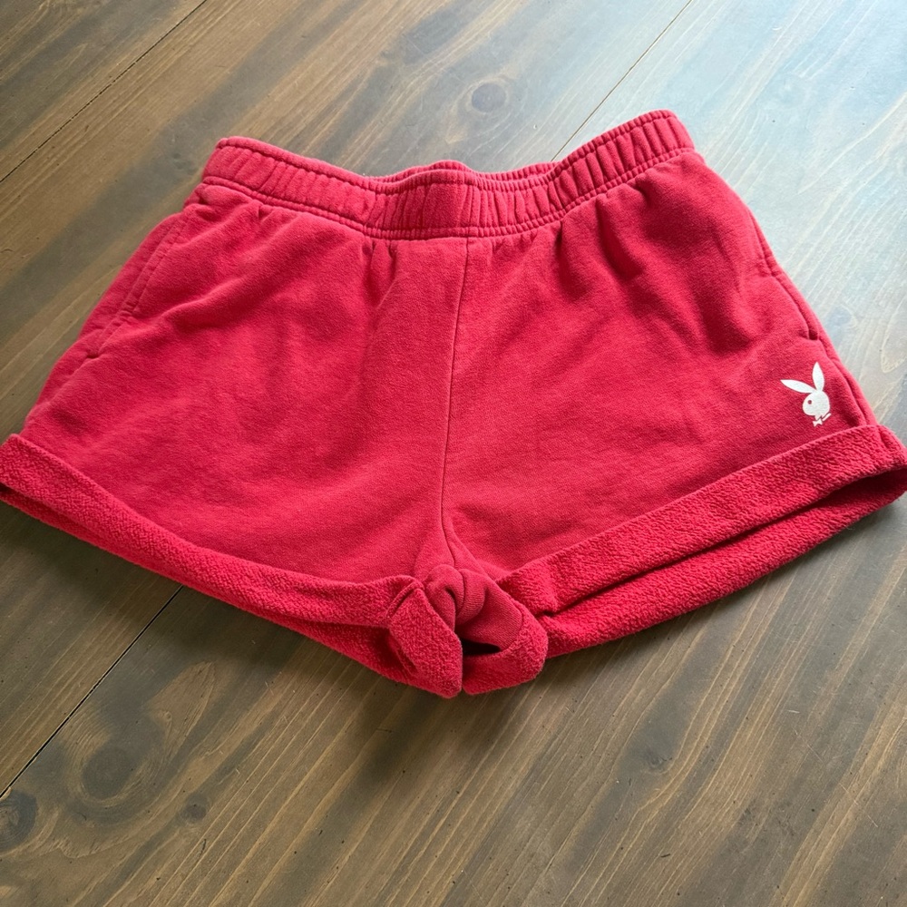 PLAYBOY Red Athletic Shorts Elastic‎ Waistband Women’s Size Medium